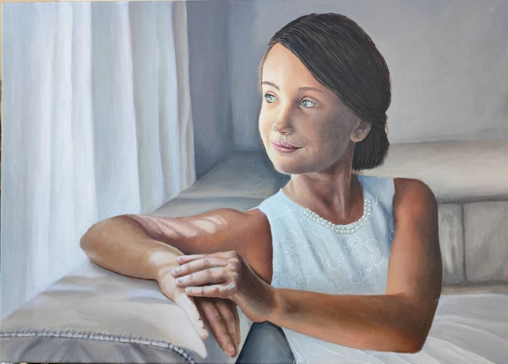 Portret personalizat pe panza - fetita in rochie